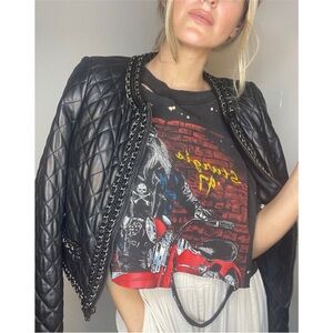 Haute Hippie Chain Quilted genuine leather Jacket in gray/ carbon XS